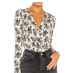 Free People Intimately Floral Cream/Black Bodysuit XS